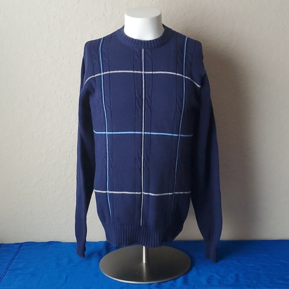 Oscar De La Renta blue grid large 100% cotton sweater